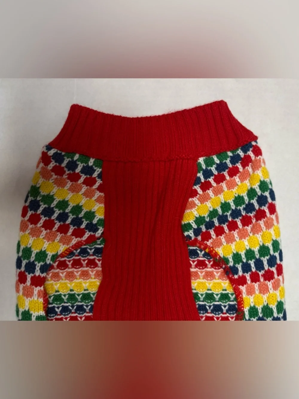 Wondershop Dog Christmas Sweater Rainbow Knit Multicolor Red Edging
